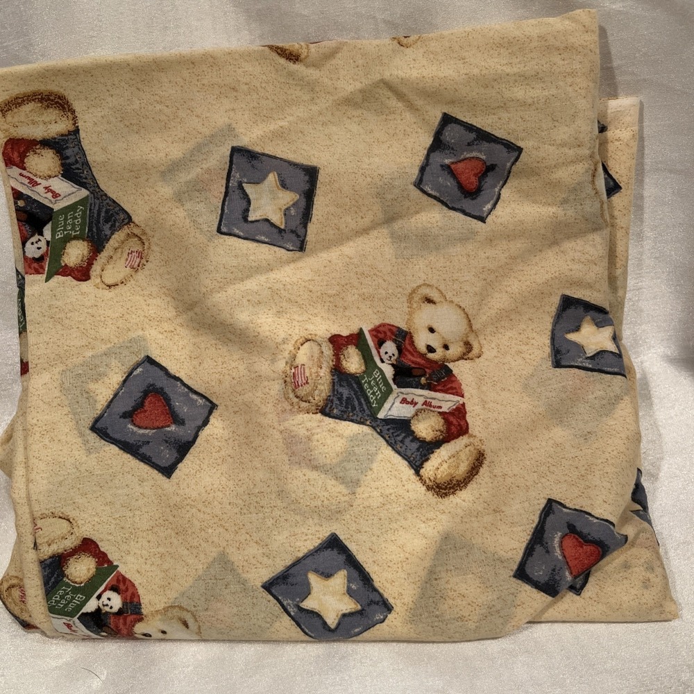 VTG Springmaid Blue Jean Teddy Bear Photo Album Star Heart‎ Fitted Crib Sheet
